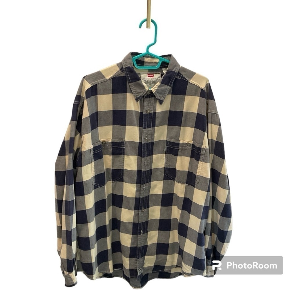 LEVI’s MENS BLUE CREAM BUFFALO PLAID SHIRT XL